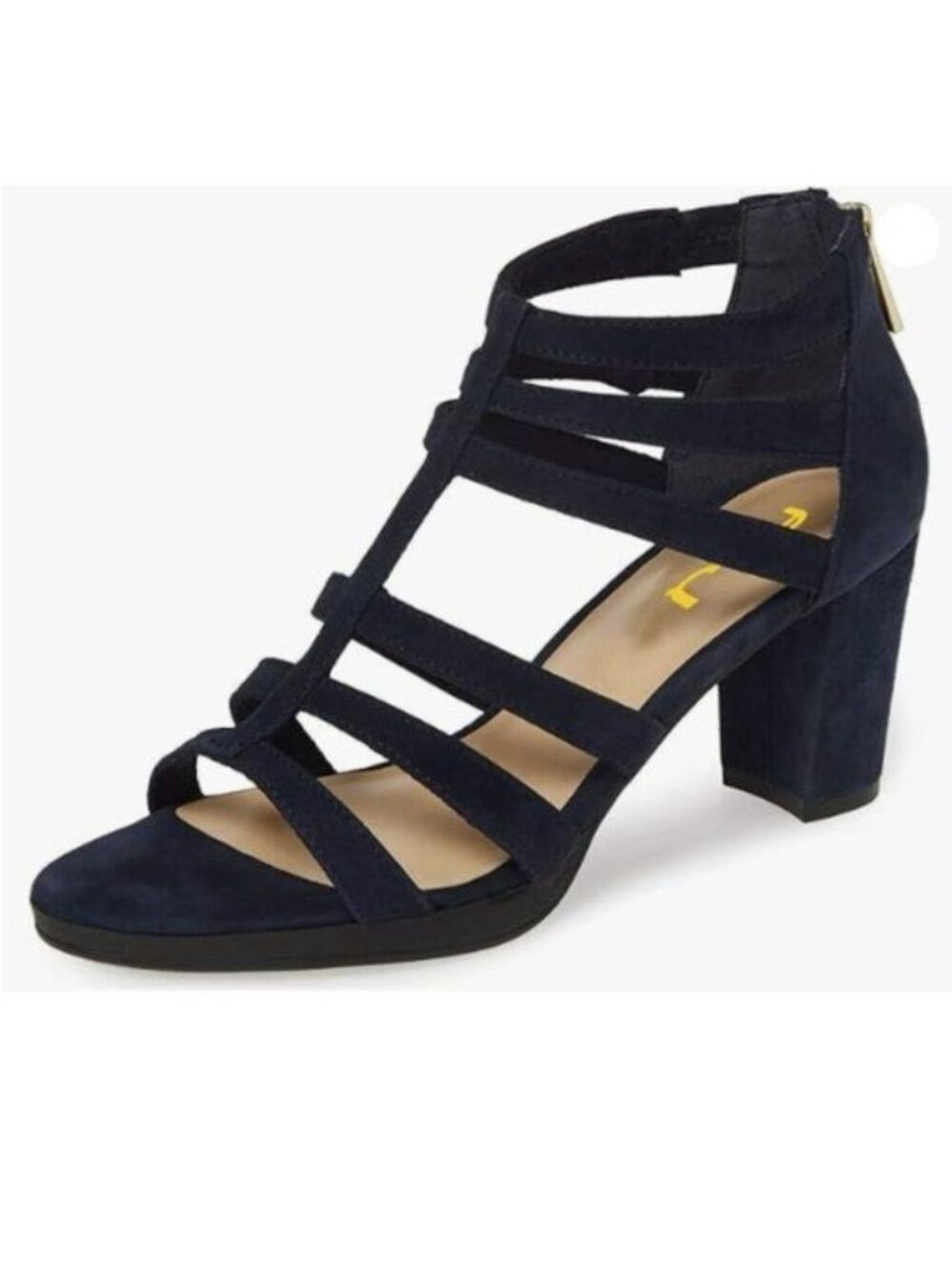 FSJ Women Chunky Mid High Heel Sandals Open Toe T-Strap Pumps Cutout Shoes Navy